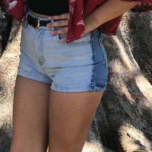 Two toned high waisted mom shorts